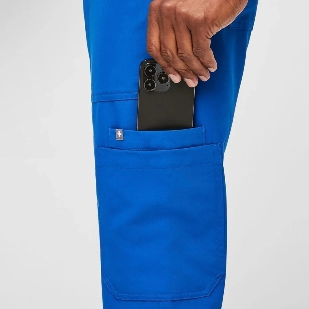 Figs Cairo Cargo Scrub Pants Drawstring Zip Fly Nine Pockets Royal Blue XS